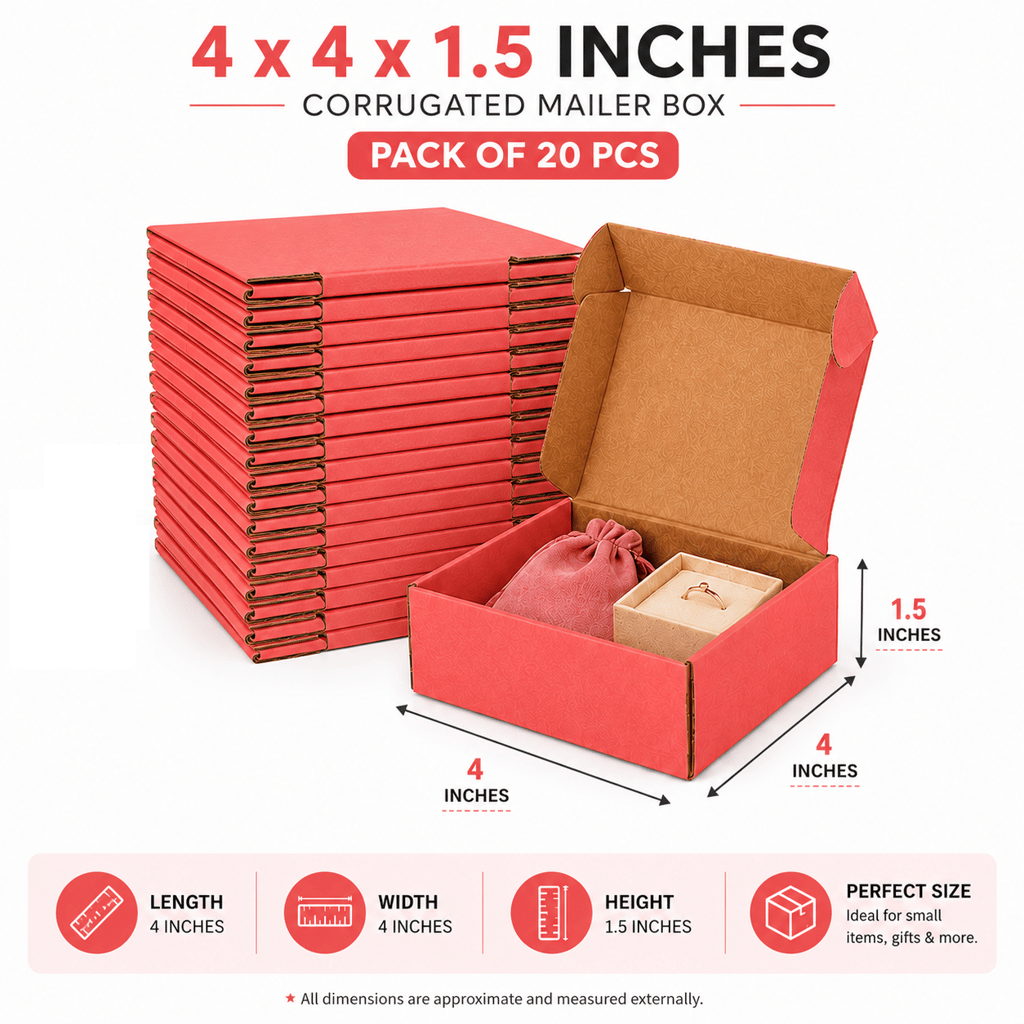 4x4x1.5 Inches Pink Corrugated Mailer Gift Boxes for Packaging & Shipping | Small Packing Boxes for Jewellery, Gifts, Ecommerce Packaging | Strong Cardboard Boxes (Pack of 20)