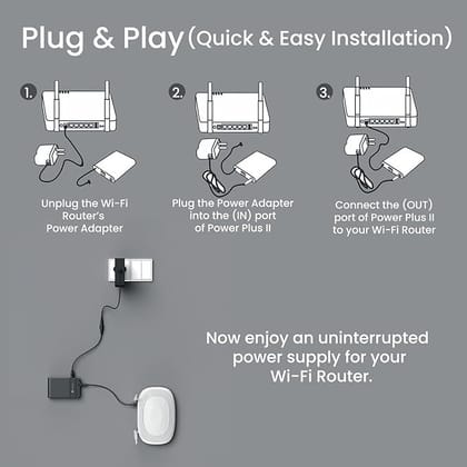 Portronics Power Plus II Mini UPS for 12V-3A WiFi Router Broadband Modem, Backup
