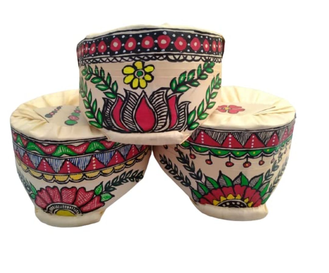 Madhubani / Mithila Painting Silk Paag Pag Set Of 3