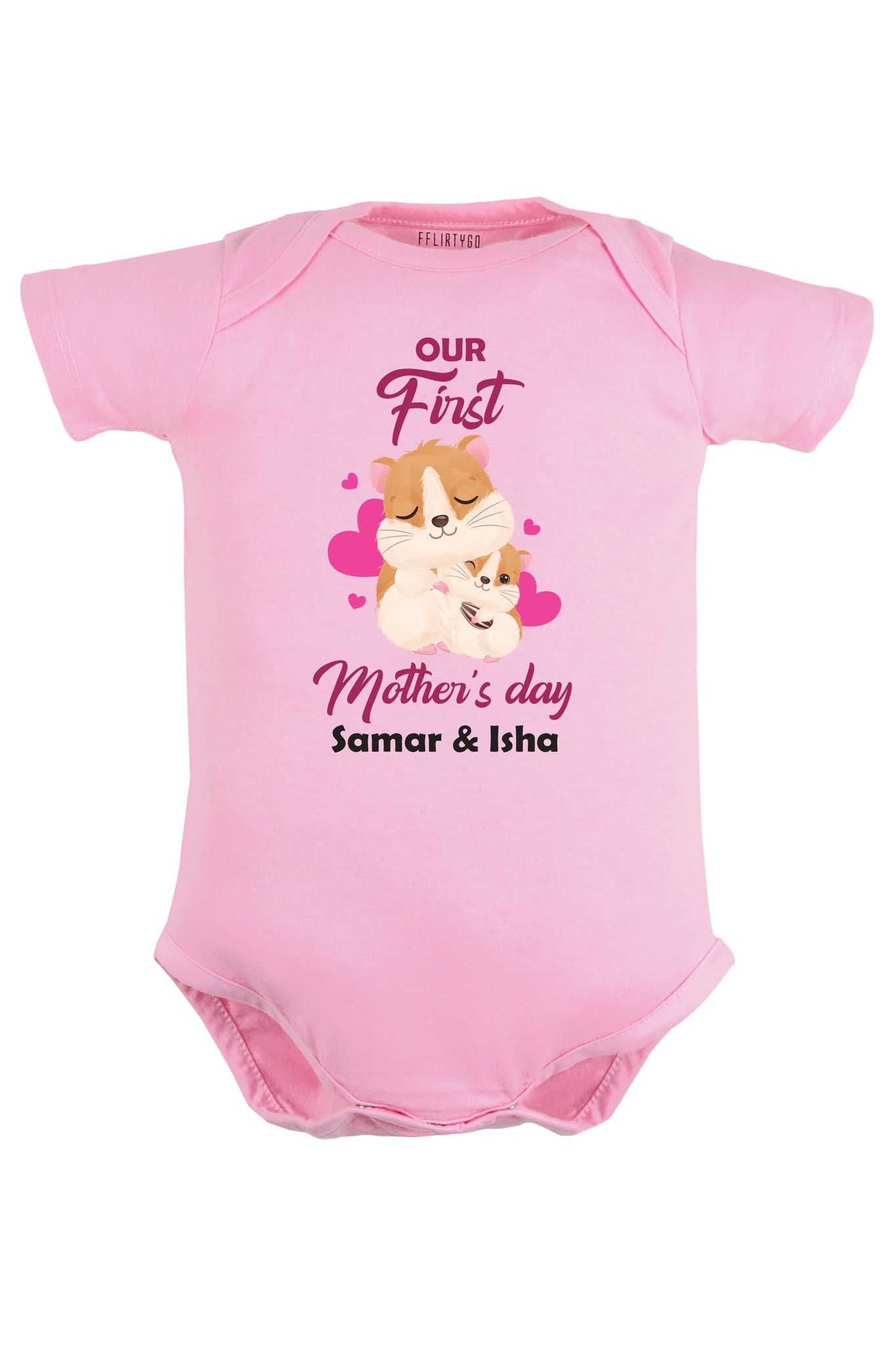 Our First Mother's Day Baby Romper | Onesies w/ Custom Name-Pink / Baby Romper / 3-6 Months