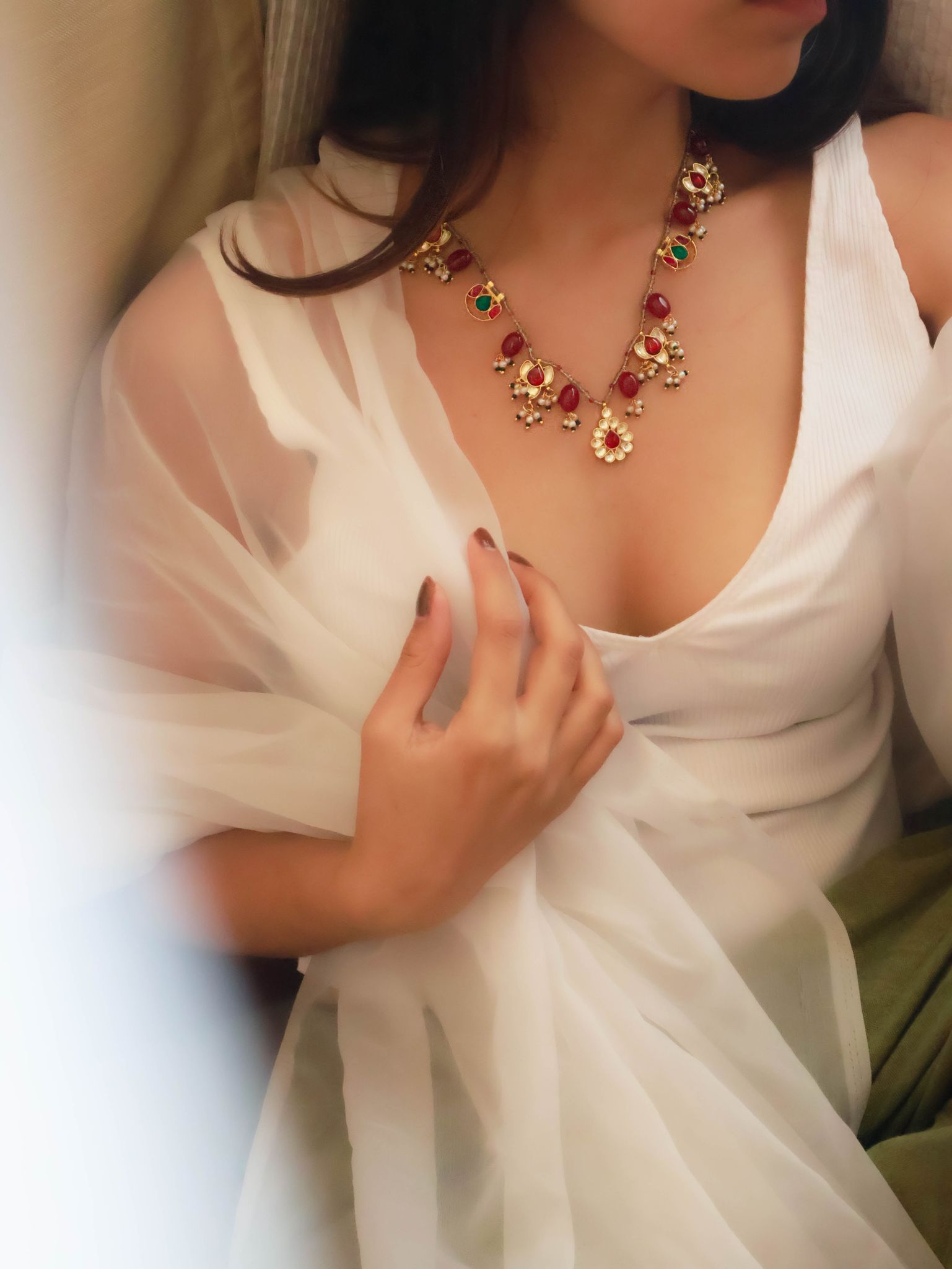 Lamia Red Kundan Necklace-Red