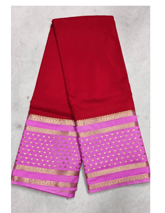 Premium Semi Mysore Silk Saree with Elegant Pink Zari Border - Soft & Comfortable Daily/Party Wear