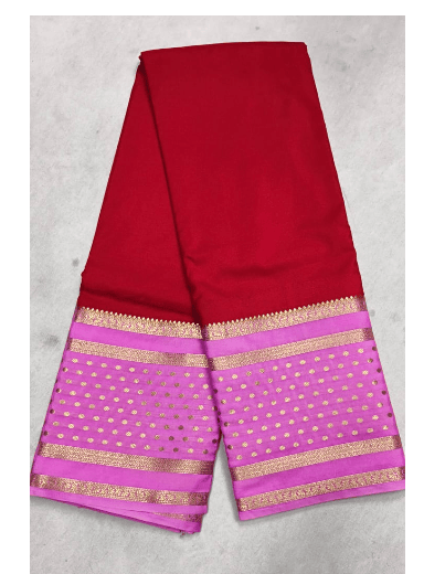 Premium Semi Mysore Silk Saree with Elegant Pink Zari Border - Soft & Comfortable Daily/Party Wear