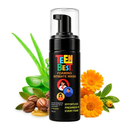 Healthbest Foaming Intimate Wash for Teens & Young Adults pH Balanced Gentle Formula Aloe Vera, Calendula & Jojoba, Daily Hygiene & Odor Control, Freshness after Sports, Gym for Boys & Girls – 100ml. 