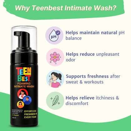 Healthbest Foaming Intimate Wash for Teens & Young Adults pH Balanced Gentle Formula Aloe Vera, Calendula & Jojoba, Daily Hygiene & Odor Control, Freshness after Sports, Gym for Boys & Girls – 100ml. 
