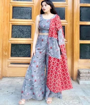 Georgette Phulkari 3- Piece Palazzo Suit