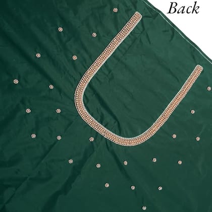 Handmade Aari Work Blouse Piece in Green Silk Blend with Gold Beads Handmade Aari Work Blouse Piece in Green Silk Blend with Gold Beads