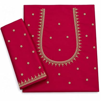 Unstitched Magenta Silk Blouse with Gold Aari Embroidery