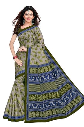 Women's Cotton Blend Warli Printed Saree with Blouse Piece