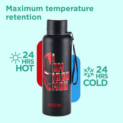 Milton Artedge 1000 Thermosteel ISI Certified Water Bottle, 1000 ml Stainless Steel, 24 Hr Hot and Cold I Leak Proof, Vacuum Insulation, for Office, School, Gym, Black Iron MAN