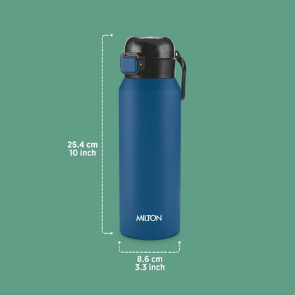 Milton Dual Flow 600 Thermosteel Water Bottle 595 ml with One Touch Safety Lock & Twin Lid Sip or Gulp,Long Hours Hot & Cold,Leak Proof,ISI Certified,Vacuum Insulated,for Office,Gym,School,Dark Blue