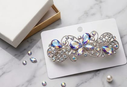 Crystal Rhinestone Floral Vine Hair Barrette / Decorative Brooch Clip