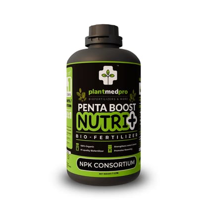 Plantmedpro™ Penta Boost Nutri+ 5-in-1 Biofertilizer - NPK & Zinc Mobilizing Microbes for Complete Plant Nutrition, Growth & Blooms | Organic fertilizer for home garden, pot plants (1 Ltr)