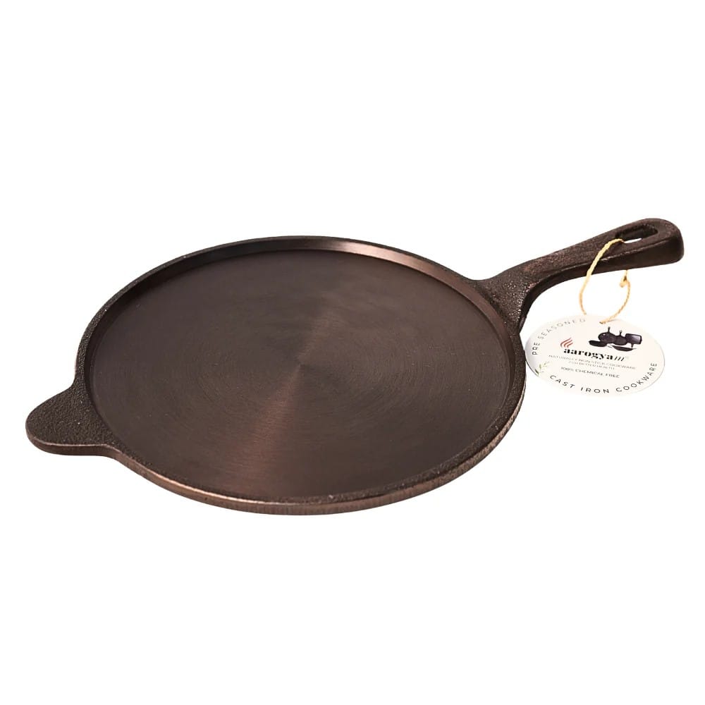 Aarogyam 10 Inch Induction Friendly Pre-seasoned Cast Iron Long Handle Tawa, Naturally Nonstick, Induction Friendly