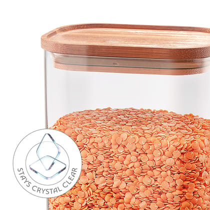 Borosil 1.3L Storage Jar Set with Bamboo Lid | Made in India Borosilicate Glass Dishwasher Safe Container for Kitchen | Multipurpose Kitchen Organizer for Cookie & Dals