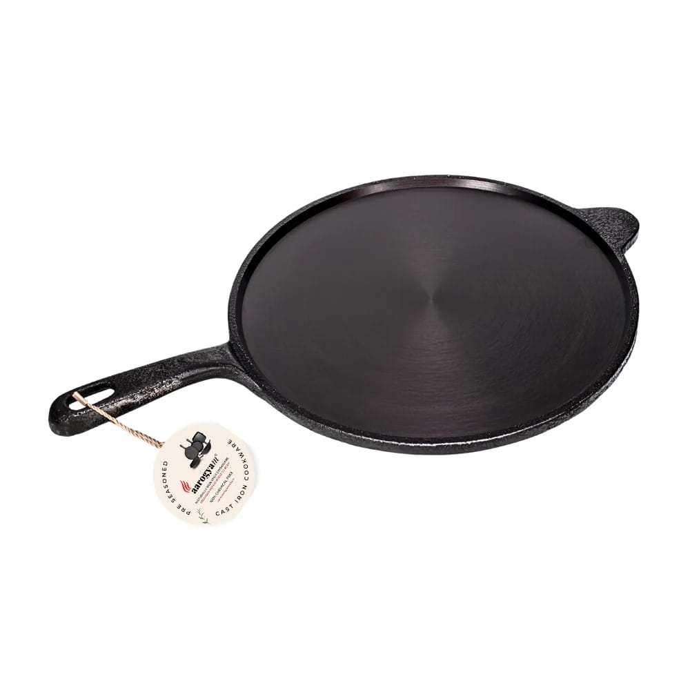 Aarogyam 11 Inch Induction Friendly Pre-seasoned Cast Iron Long Handle Tawa, Naturally Nonstick, Induction Friendly