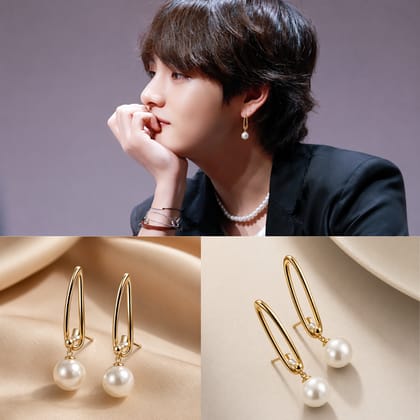 Elegantra 18K Gold Plated White Pearl Drop Earrings for Men, Women & Girls | Trendy Korean Minimalist Western Daily Wear Ear Studs