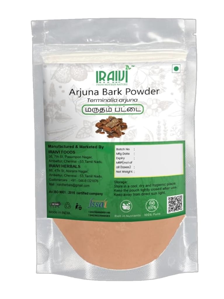 IRAIVI Premium Arjuna Bark Powder -100 gram for Wellness | Arjun Chhaal | Marutham Pattai | Pure & Natural by Iraivi Organics