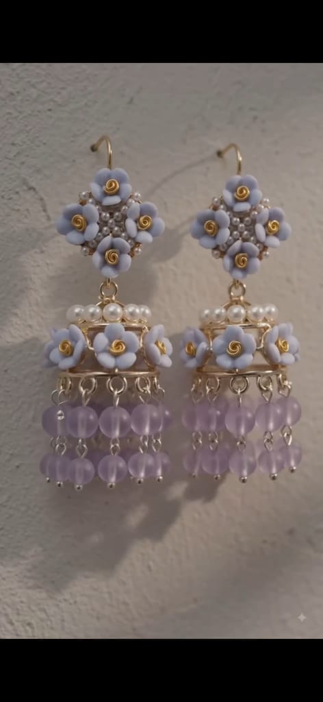 Handcrafted Floral purple Jhumka Earrings
