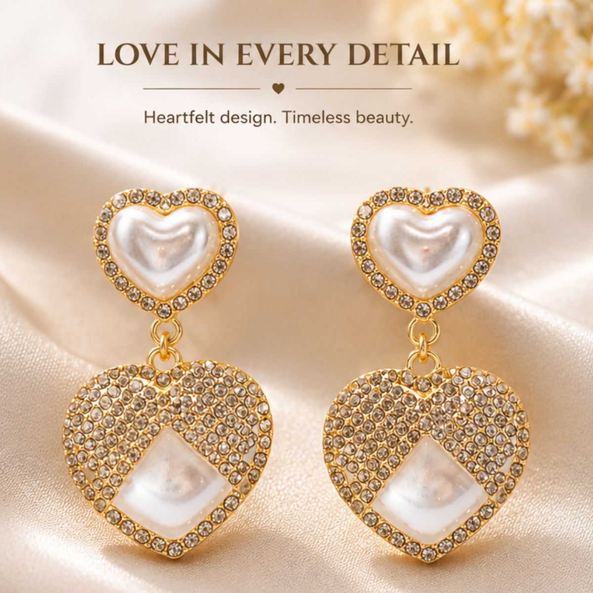 Elegantra Celebrity Style Double Heart Drop Earrings | 18K Gold Plated Waterproof Stainless Steel Romantic Hanging Tops | Perfect Valentine Birthday Gift for Women & Girls