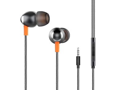 itel IEP-51 Wired Earphone with in-line Mic, 3.5mm Audio Jack, Tangle Free Design, Polished Metal Buds, 10mm Real Bass Drivers, Music & Call Control - Black