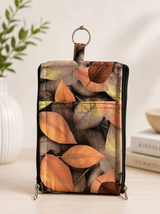 Autumn Leaf Print Padded Tech Pouch with Ring Handle