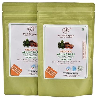 Dr. JPG Organic Arjuna Powder For Manages Cholesterol Level, Promotes Healthy Metabolism/Terminalia Arjuna/INDIA ORGANIC Certified 114g Pack of 2