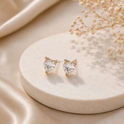 Elegantra 18K Gold Plated Heart Shaped Crystal Stud Earrings for Women & Girls | Classic Heart Cut Charm Studs | Crystal Earrings | White Heart Stud Earrings | Anniversary Gift Mothers Day Gift Birthday Gift