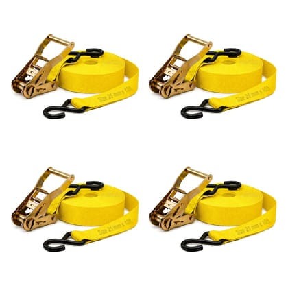 Trion Products Ratchet Tie Down Straps 1 Inch x 10 Feet with S Hooks | Heavy Duty Cargo Lashing Belts for Pick-up Trucks, LCVs, Motorcycles & Cargo Securing | 25MM Ratchet Straps (Pack4)
