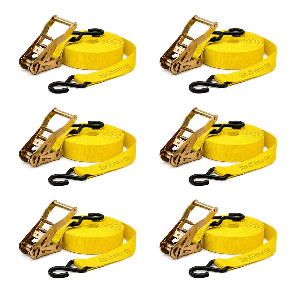 Trion Products Polyester Cargo Lashing belt with S Hook - Pack of 6 | Heavy Duty Cargo ratchet straps, Ratchet Straps for Motorcycle, Bike, Trailer, Truck & Cargo Securing | 1 Inch x 10 ft