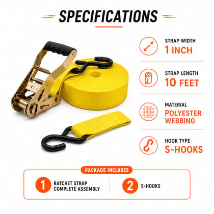 Trion Products Ratchet Tie Down Straps 1 Inch x 10 Feet with S Hooks | Heavy Duty Cargo Lashing Belts for Pick-up Trucks, LCVs, Motorcycles & Cargo Securing | 25MM Ratchet Straps (Pack6)