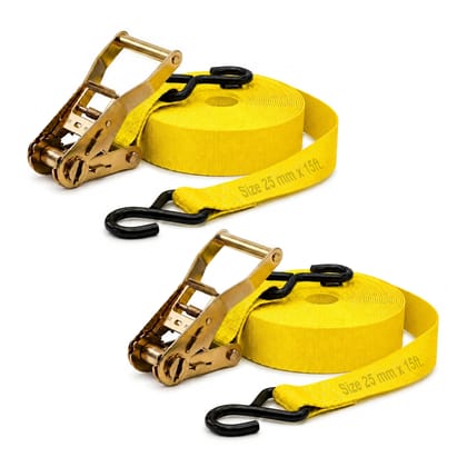 Trion Products Ratchet Tie Down Straps 1 Inch x 15 Feet with S Hooks | Heavy Duty Cargo Lashing Belts for Pick-up Trucks, LCVs, Motorcycles & Cargo Securing | 25MM Ratchet Straps (Pack2)