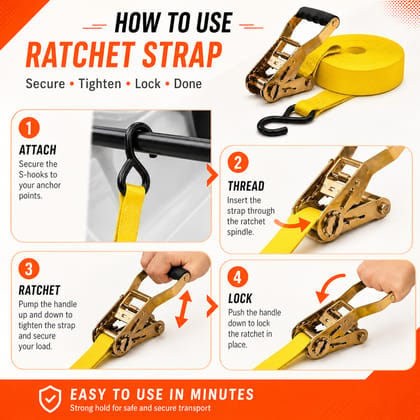 Trion Products Ratchet Tie Down Straps 1 Inch x 15 Feet with S Hooks | Heavy Duty Cargo Lashing Belts for Pick-up Trucks, LCVs, Motorcycles & Cargo Securing | 25MM Ratchet Straps (Pack2)