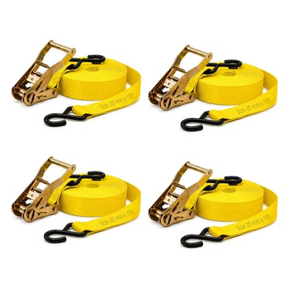 Trion Products Ratchet Tie Down Straps 1 Inch x 15 Feet with S Hooks | Heavy Duty Cargo Lashing Belts for Pick-up Trucks, LCVs, Motorcycles & Cargo Securing | 25MM Ratchet Straps (Pack4)
