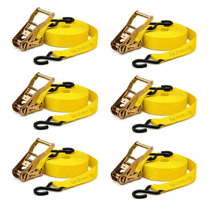 Trion Products Ratchet Tie Down Straps 1 Inch x 15 Feet with S Hooks | Heavy Duty Cargo Lashing Belts for Pick-up Trucks, LCVs, Motorcycles & Cargo Securing | 25MM Ratchet Straps (Pack6)