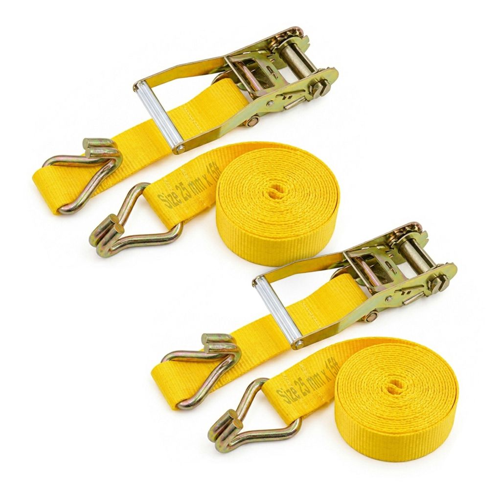 Trion Products Lashing Belt with J Hook - Pack of 2 | Heavy Duty Cargo Ratchet Strap, Polyester Lashing Belt for Motorcycles, ATVs, Trailer & Cargo Tie Down, 1500 kg Break Strength | 1 Inch x 15 ft