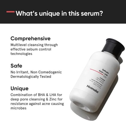 Minimalist 2% Salicylic Acid + LHA Face Cleanser With Zinc For Reducing Sebum & Acne (100 ml)