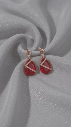 Elegant Rose Gold-Plated Crimson Red Teardrop Earrings 