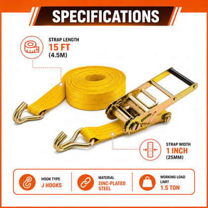 Trion Products Ratchet Tie Down Straps 1 Inch x 15 Feet with J Hooks | Heavy Duty Cargo Lashing Belts for Pick-up Trucks, LCVs, Motorcycles & Cargo Securing | 25MM Ratchet Straps (Pack6)