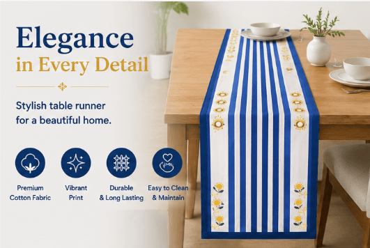 Striped Cotton Table Runner with Floral Details