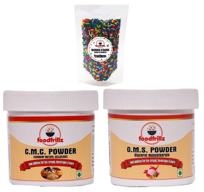 foodfrillz CMC Powder(40 g), GMS Powder(40 g) & Rainbow Vermicelli(50 g) for cake ice cream pudding Combo Pack of 3
