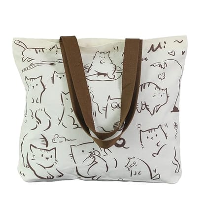 Printed Cotton Cat Motif Tote Bag Printed Cotton Cat Motif Tote Bag