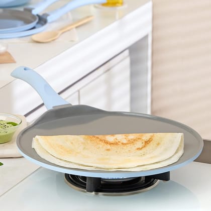 Borosil Ceramic Vajra 31 cm Flat Dosa Tawa | Gas Stove & Induction Compatible, Dishwasher Safe | PFOA and PFAS Free Tava | 1 Year Warranty, Sky Blue