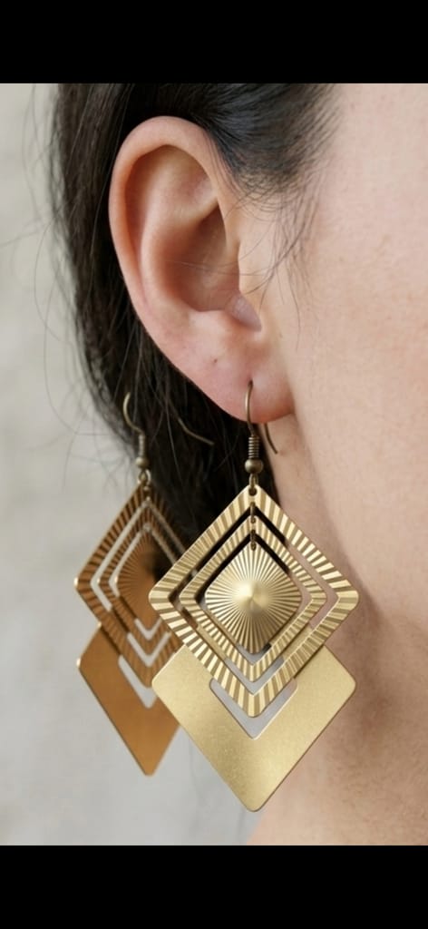 Modern Matte Gold-Plated Geometric Rhombus Dangle Earrings for Women