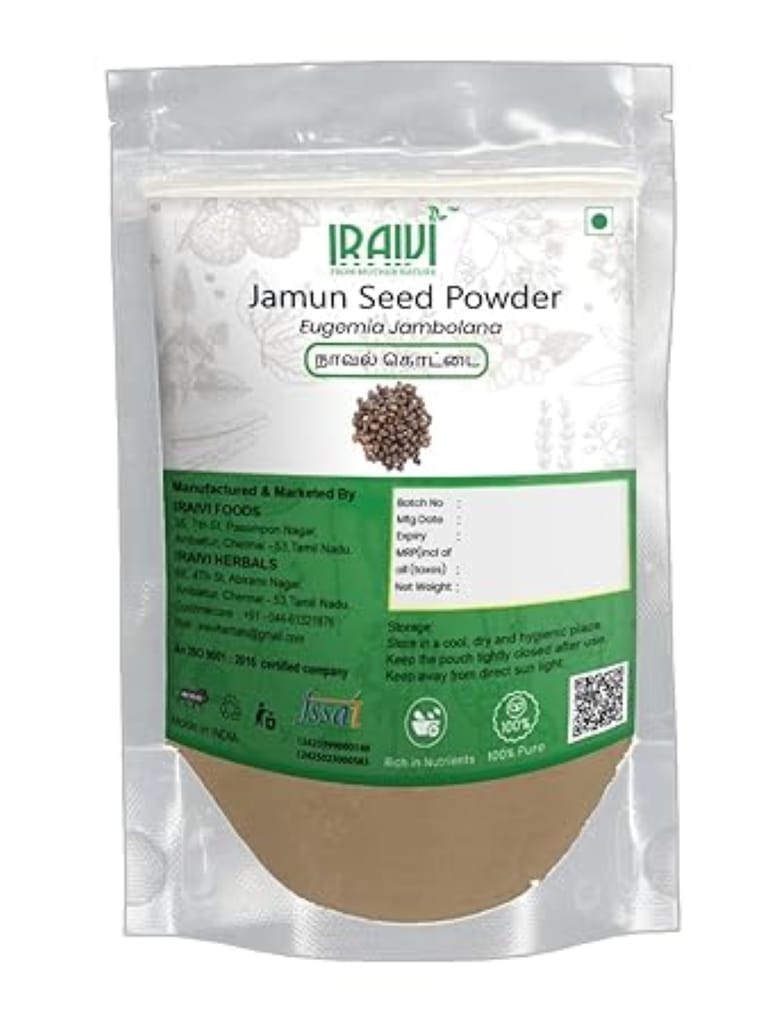 Iraivi Premium Jamun Seed Powder-100Gram Naaval Kottai| Pure & Natural by Iraivi Organics