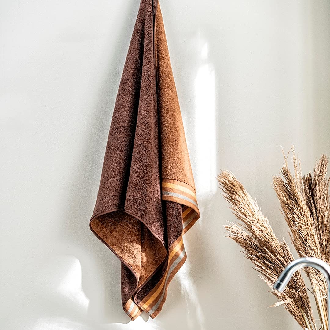 DDECOR - Zest Collection 100% Cotton Bomboo Plains And Textures Pattern 500TC Bath Towel |75 CM X 150 CM| - Brown