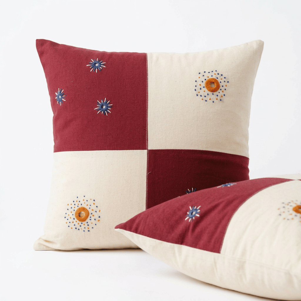 Soft Cotton Square Throw Cushion Cover with Vibrant Embroidery