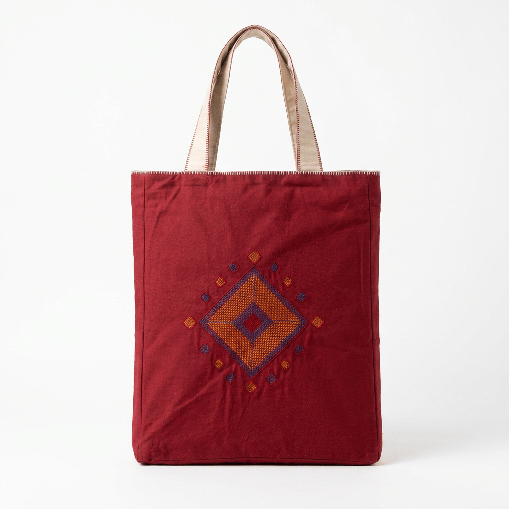 Hand Embroidery Red Tote Bag