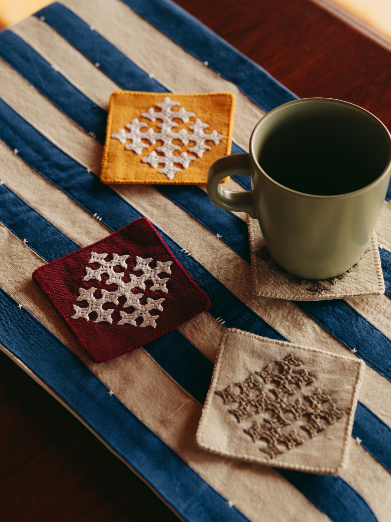 Hand-embroidered Felt Coasters (Pack of 4)