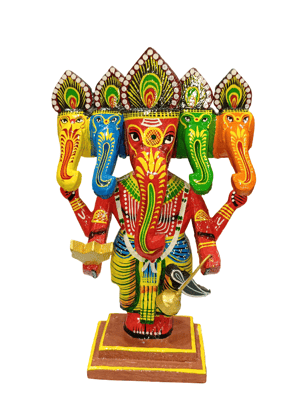 Wooden Panchmukhi Lord Ganesha Idol